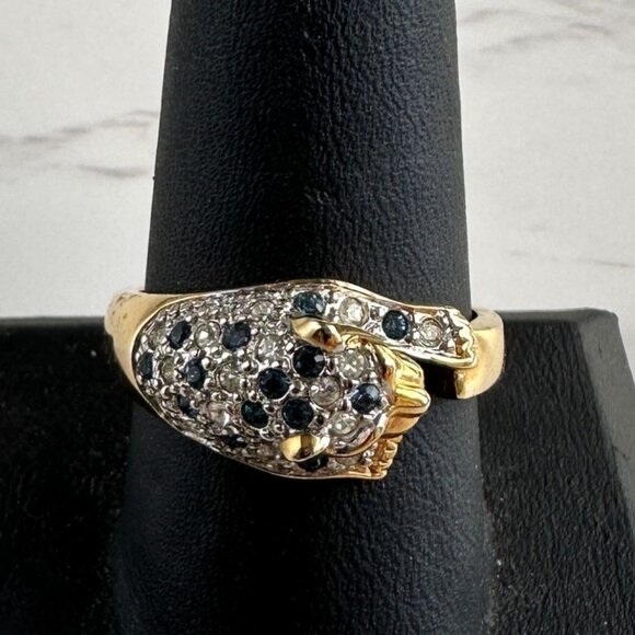 Gold-Tone Panther Ring With Blue & Clear Rhinestones Size 10 - Picture 4 of 8